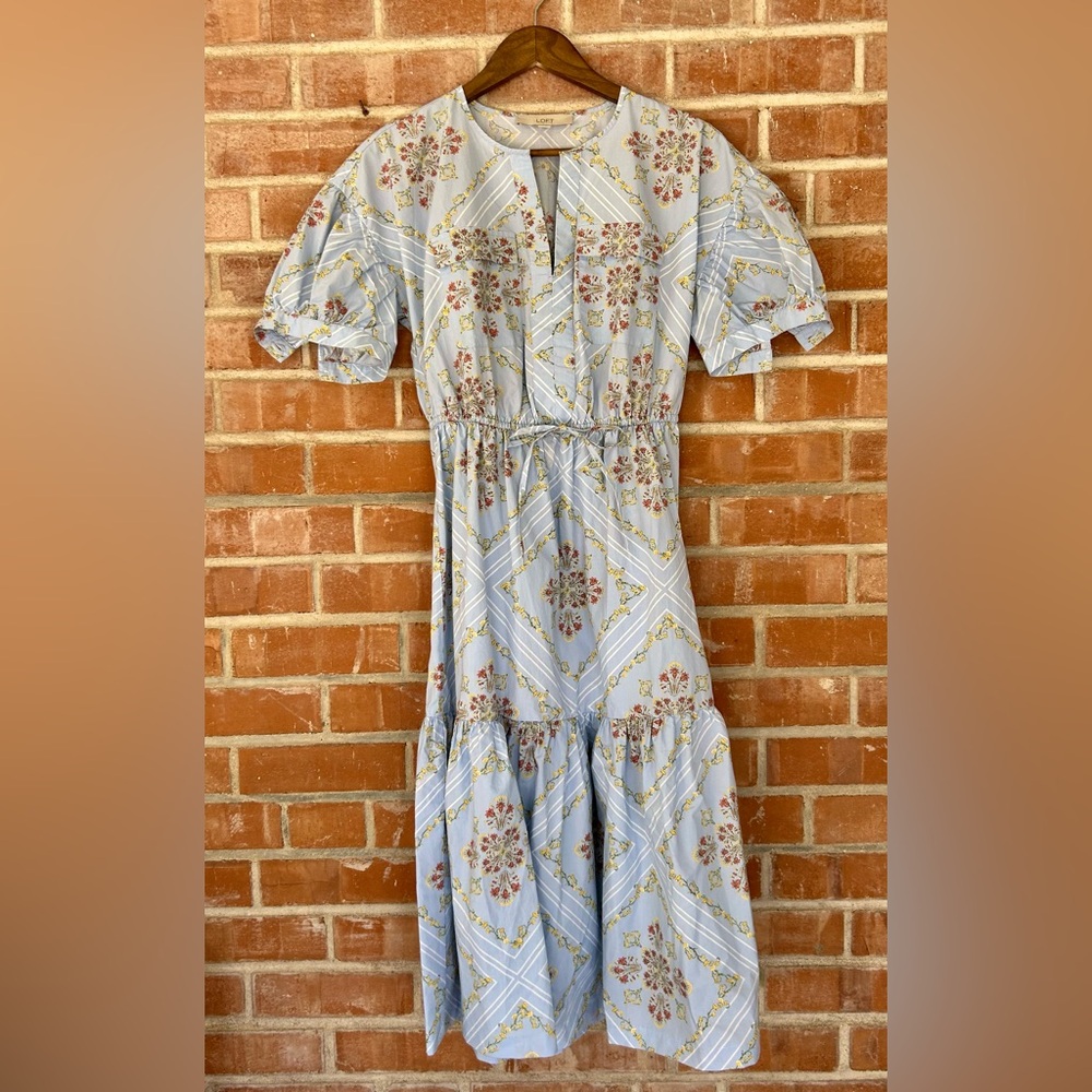 XS LOFT Light Blue Floral Midi Dress